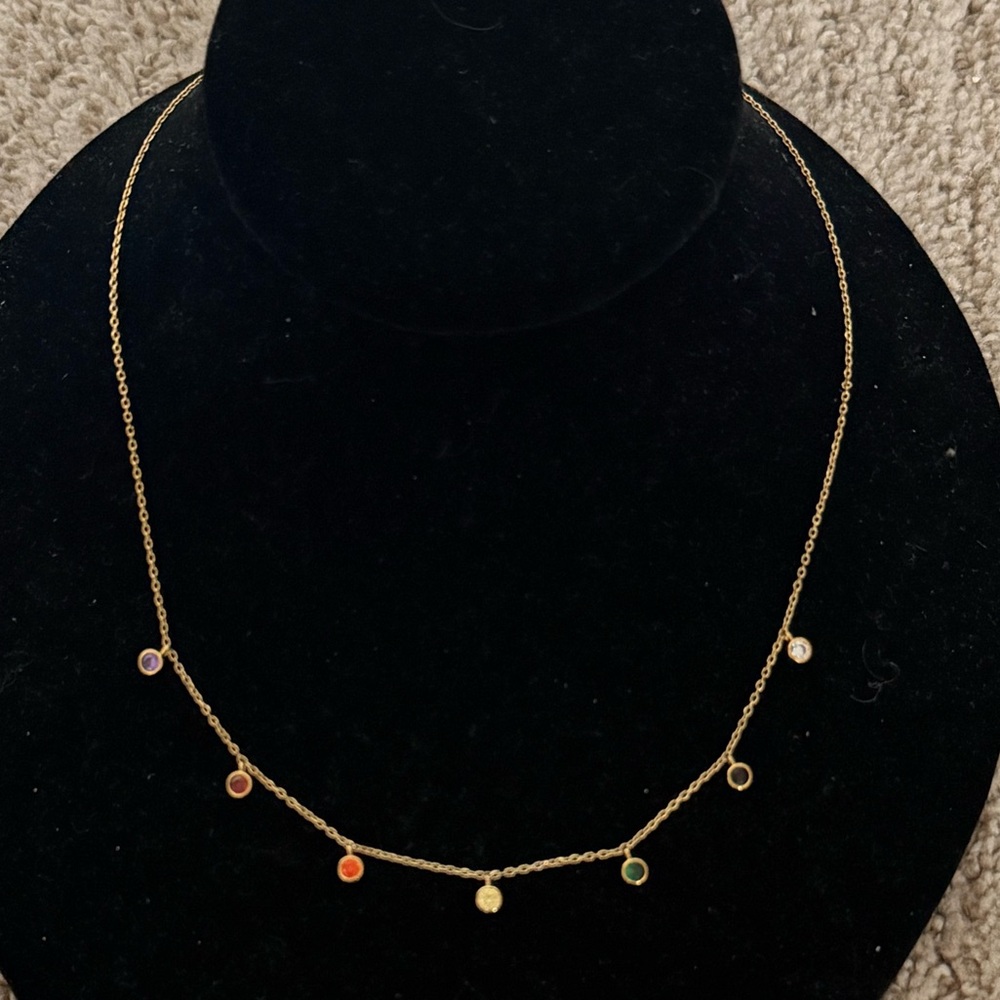 Delicate Gold Multicolor Drop Charm Necklace